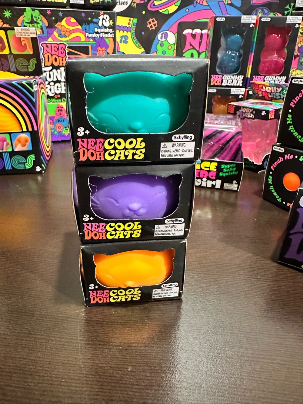 NEE DOH Cool Cats Squishy  - Teal, Purple, Orange